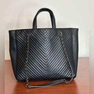 Aqua Black Chevron Quilted Tote Bag